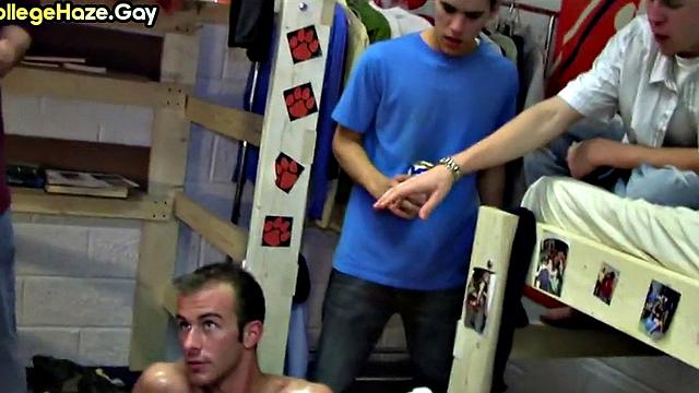 Real skinny hazed college stud assfucked while others watch
