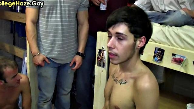 Real skinny hazed college stud assfucked while others watch