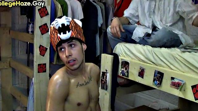 Real skinny hazed college stud assfucked while others watch