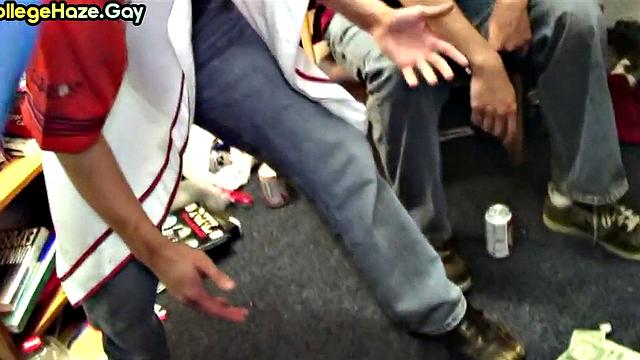 Real skinny hazed college stud assfucked while others watch