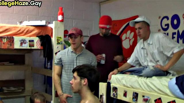 Real skinny hazed college stud assfucked while others watch