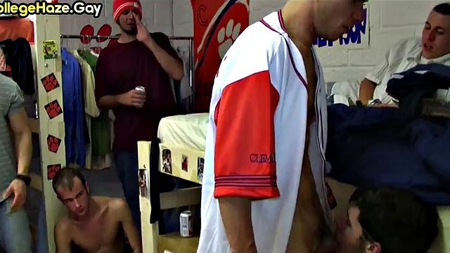 Real skinny hazed college stud assfucked while others watch