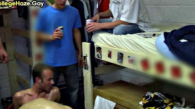 Real skinny hazed college stud assfucked while others watch