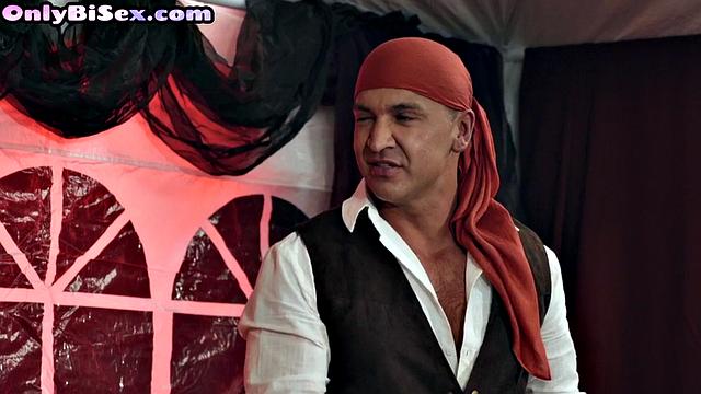 Busty blonde gives handjob to bisexual guys