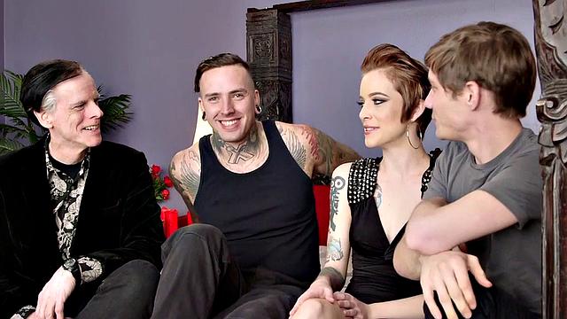 Bisexual threesome couple do doggy and blowjob in the video