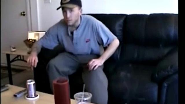 Johnny strips down, sprawls on the sofa, and Vinnie goes on his cock.