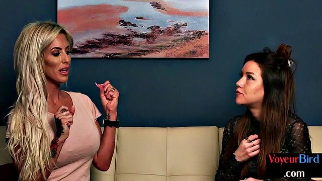 Voyeur busty MILF and 21yo tease jerker who jerks off on them