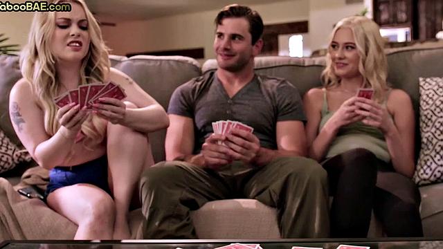 Stunning 21yo babes ride and deepthroat cock in 3way