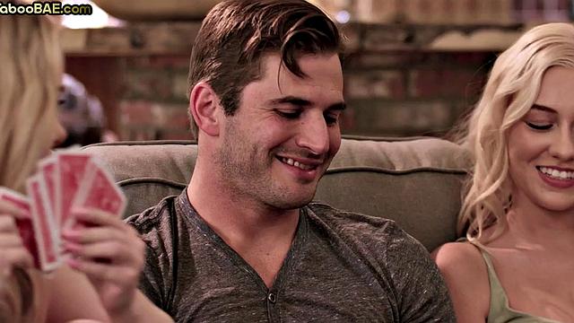 Stunning 21yo babes ride and deepthroat cock in 3way