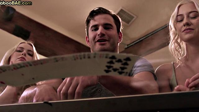 Stunning 21yo babes ride and deepthroat cock in 3way