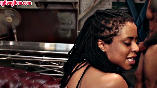 Gangbanged Ebony used hard by dominant guys