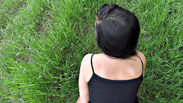 Brunette babe with big ass gets pounded hard by a river while getting a facial in POV