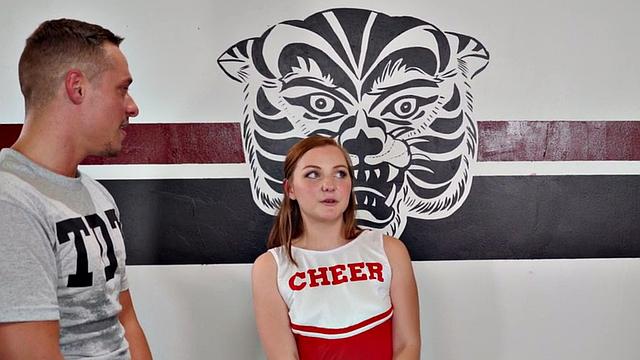 Bisexual redhead cheerleader 3some fucked in gym