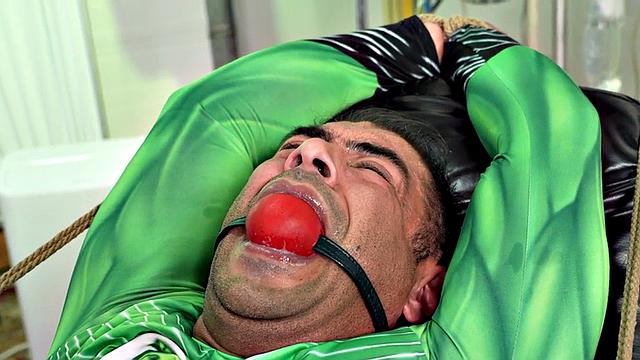 Ballgagged crossdresser fucked in infirmary bondage action