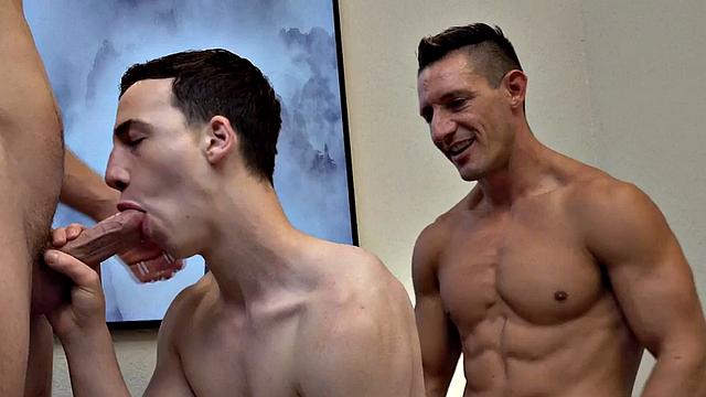 Real bareback lover twink 3some nailed by stud and jock