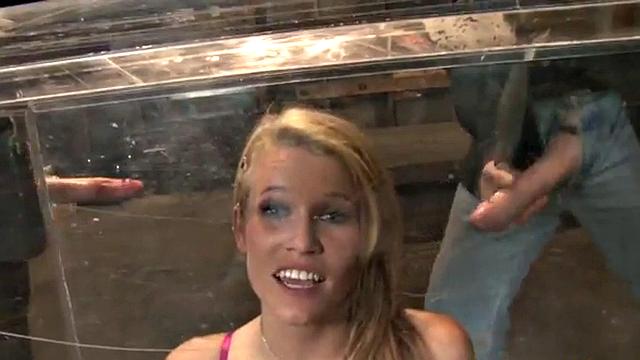 Massive cocks drench petite after fucking