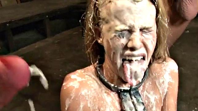 Massive cocks drench petite after fucking