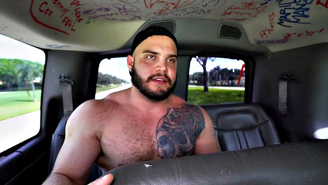Massive straight jock fucks gay in public outdoor van