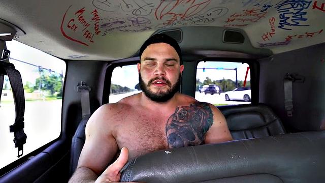Massive straight jock fucks gay in public outdoor van