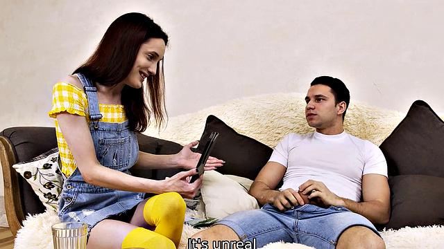 SISPORN. Redhead loses bet and has to suck and ride stepbros dick