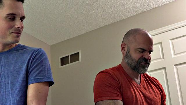 Hairy daddy barebacked by twink after cocksucking