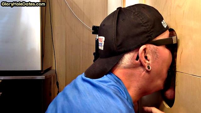 Gloryhole amateur passionately eats yummy hairy cock