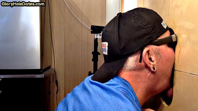 Gloryhole amateur passionately eats yummy hairy cock