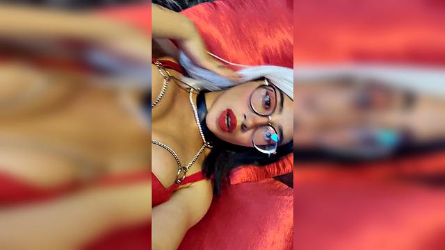 white hair big boobs glasses