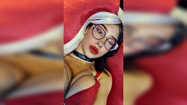 white hair big boobs glasses