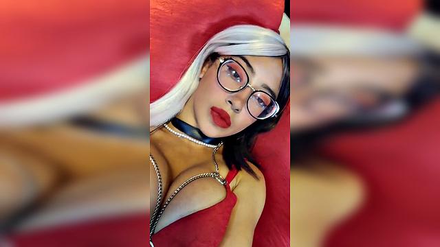 white hair big boobs glasses