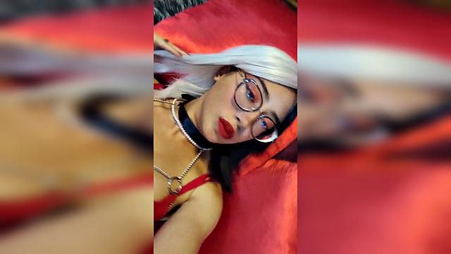 white hair big boobs glasses