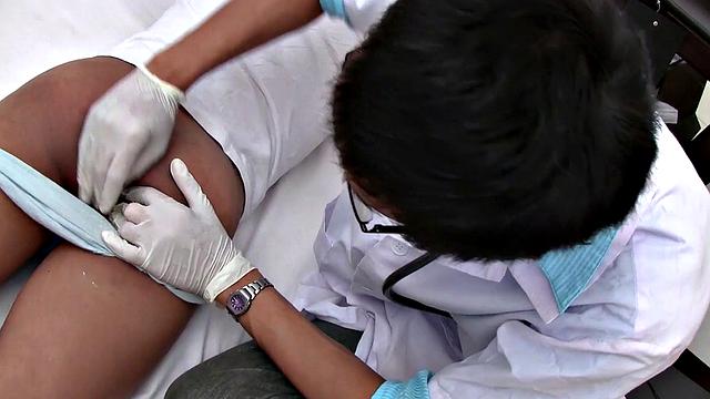 Asian patient gets bred by doctor after dicking him with sex toys and glasses on