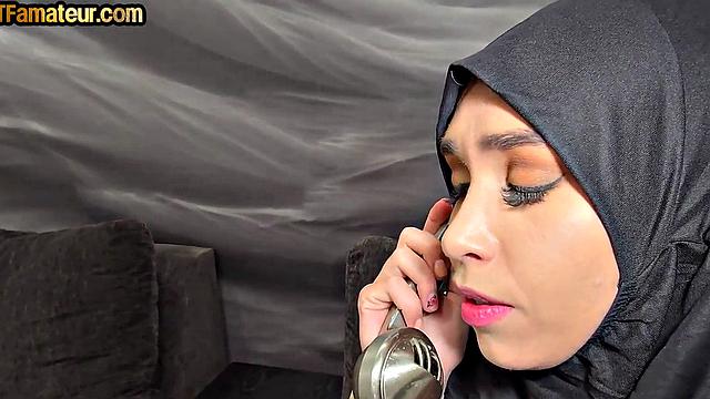 DTF Arab babe riding cock in POV after talking