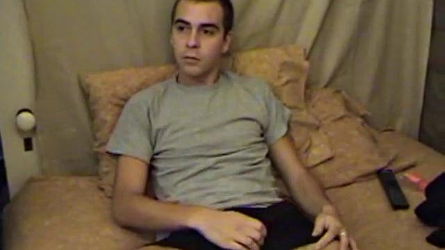 Young amateur Vincenzo takes advantage of some down time and watches a porn video. He strokes up a boner and after a jerk off session releases a high-flying cum shot.