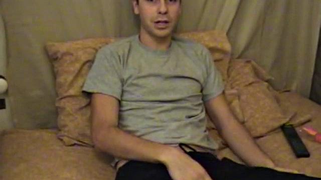 Young amateur Vincenzo takes advantage of some down time and watches a porn video. He strokes up a boner and after a jerk off session releases a high-flying cum shot.