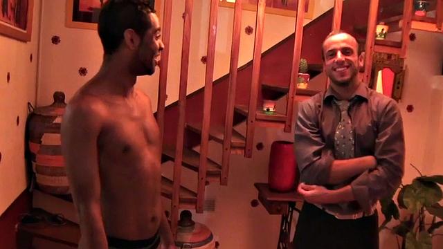 Black jockstrap stud fucked by white top after sucking