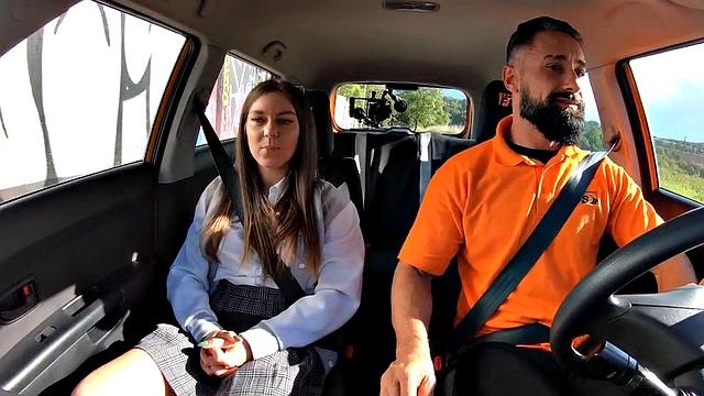 Driving student with tight gets fucked