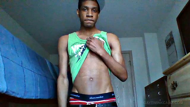 Black Twink Stroking His Big Dick