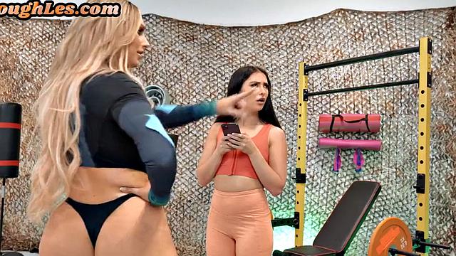 Big Lesbo MILF Scissoring Cute Babe After Workout