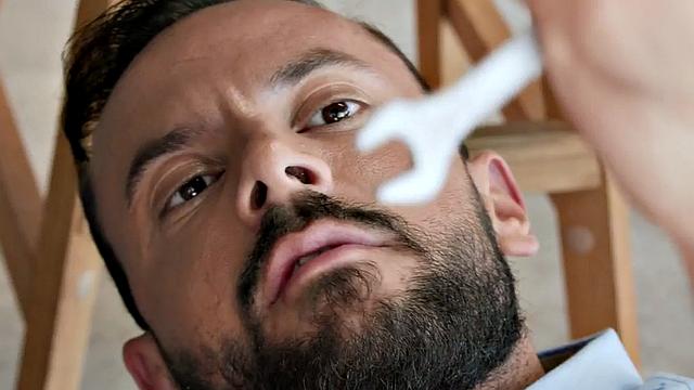 Tattooed plumber bareback fucks gay ass in the kitchen