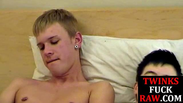 Blond twink barebacks bottom for facial after ass fingering