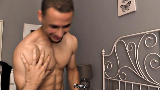 Athletic dude sucks cock for cash before riding it