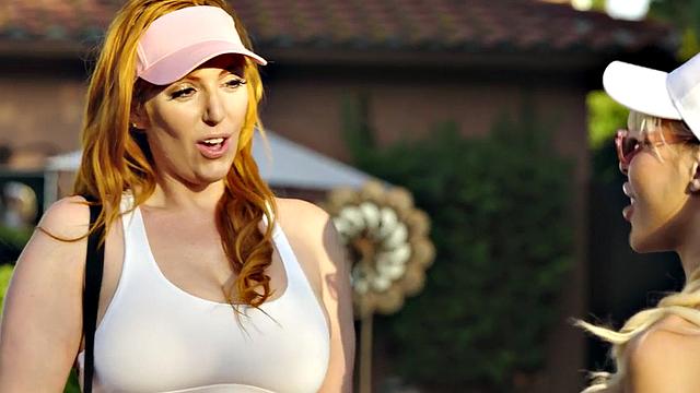 Big-titted transgender fucks redhead in wet pussy hole