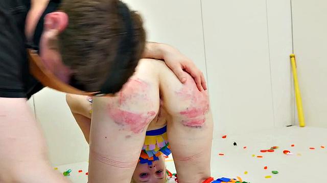 Submissive dressed as pinata gets anally ravaged