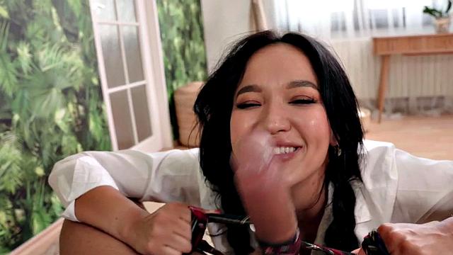 Big-titted college babe pounded after stroking cock