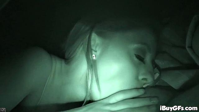 Horny Blonde Babe gives a Deep throat blowjob to Boyfriend inside car.