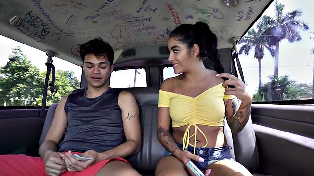 Str8 picked up stud fucks a hunk in public van