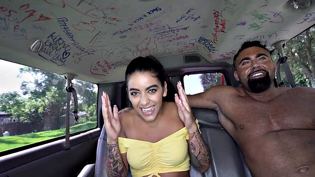 Str8 picked up stud fucks a hunk in public van