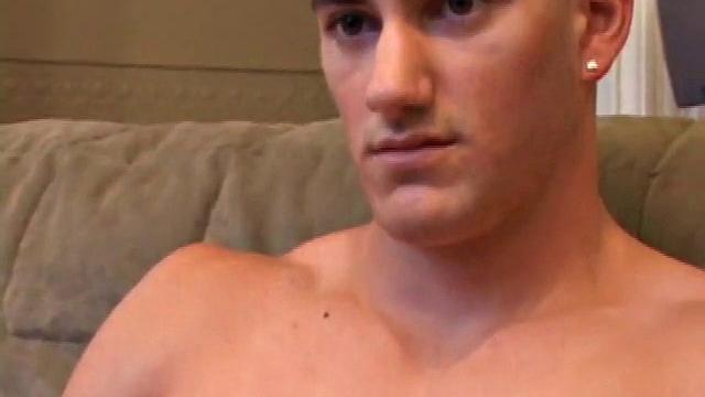 Jeron Carter seems like a nice guy and isn't nervous despite his on-screen porn debut. He strips to reveal a beautiful body. His chest, arms, and abs are nicely shaped and ripple slightly as he beats off.