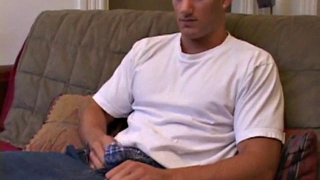 Jeron Carter seems like a nice guy and isn't nervous despite his on-screen porn debut. He strips to reveal a beautiful body. His chest, arms, and abs are nicely shaped and ripple slightly as he beats off.